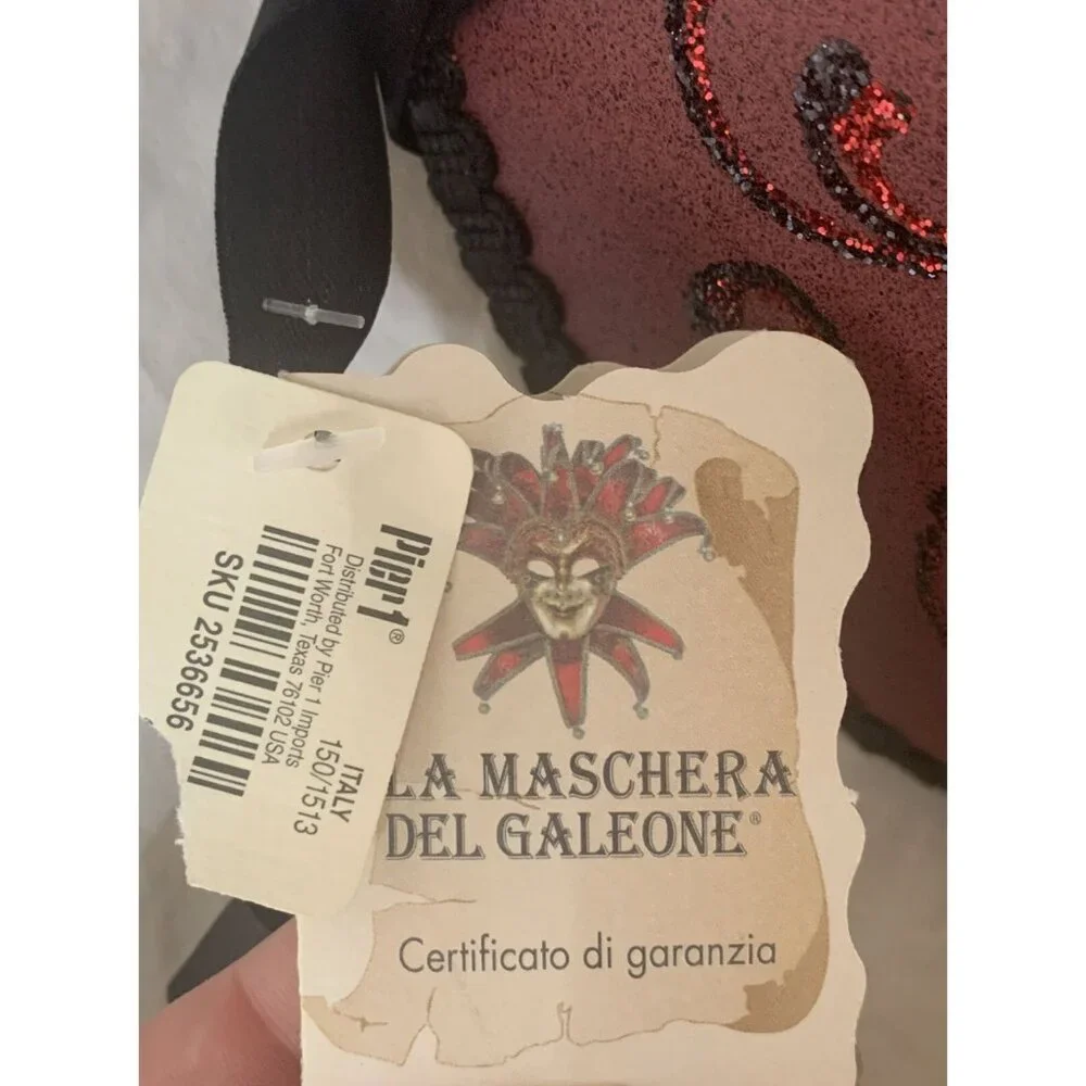 Masquerade Mask Black & Red Pirate Style - Pier 1 Store - Hand made In Venice